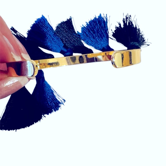 Mud Pie Tassel Bracelet Bangle Nautical Dangle Earrings Gold Blue Anchor Coastal - Picture 4 of 4